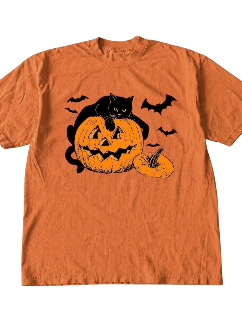 Gildan Orange Halloween Black Cat Pumpkin Graphic Tee, Gift For Her, For Him
